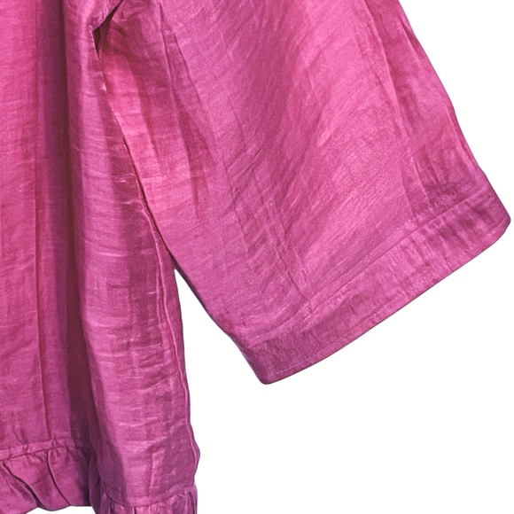 Chico’s Linen Blend Jacket Pink Ruffle Trim Open Front 3/4 Sleeve Blazer - Picture 6 of 12